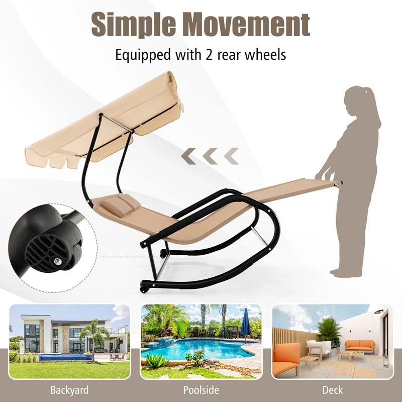 2 Person Patio Hammock Bed Swing Chair Extra Large Outdoor Rocking Chaise Lounge With Adjustable Canopy And Wheels - Comforta