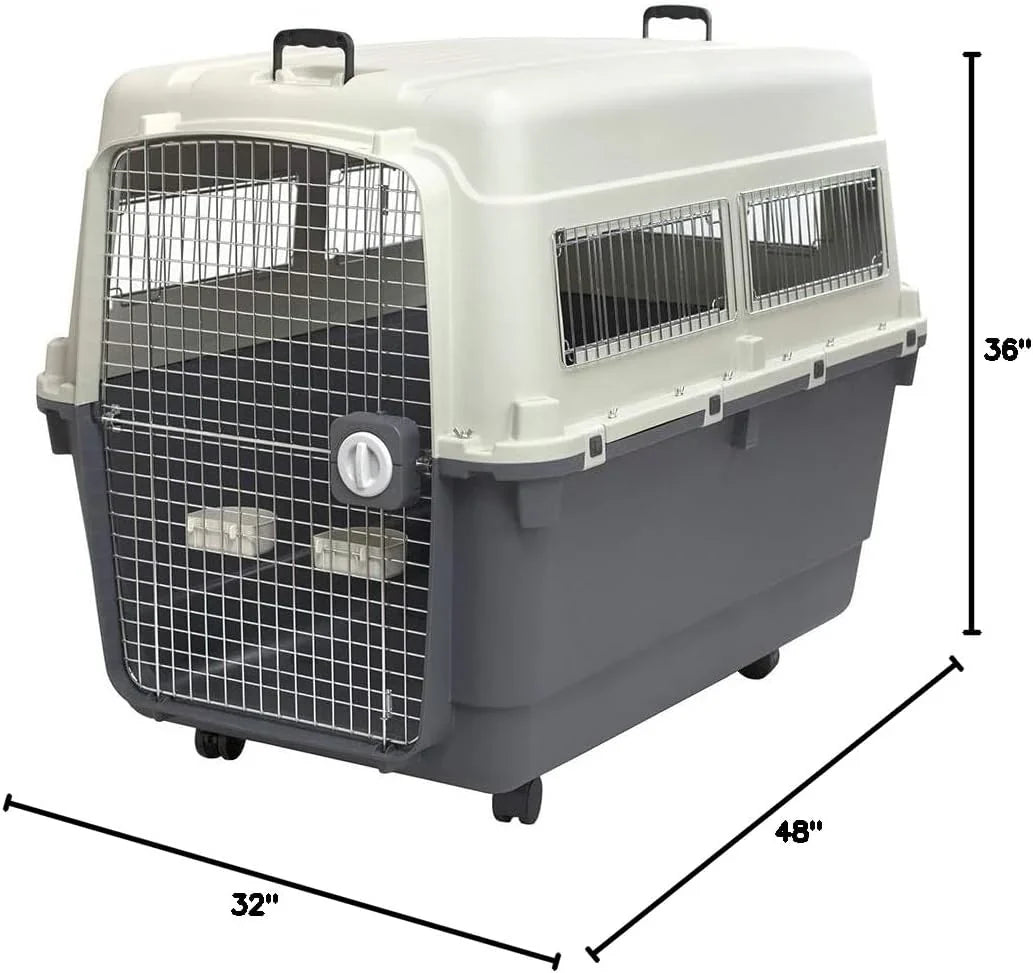 Designs Plastic Kennels Rolling Plastic Airline Approved Wire Door Travel Dog Crate, XXX-Large, Gray - image 59