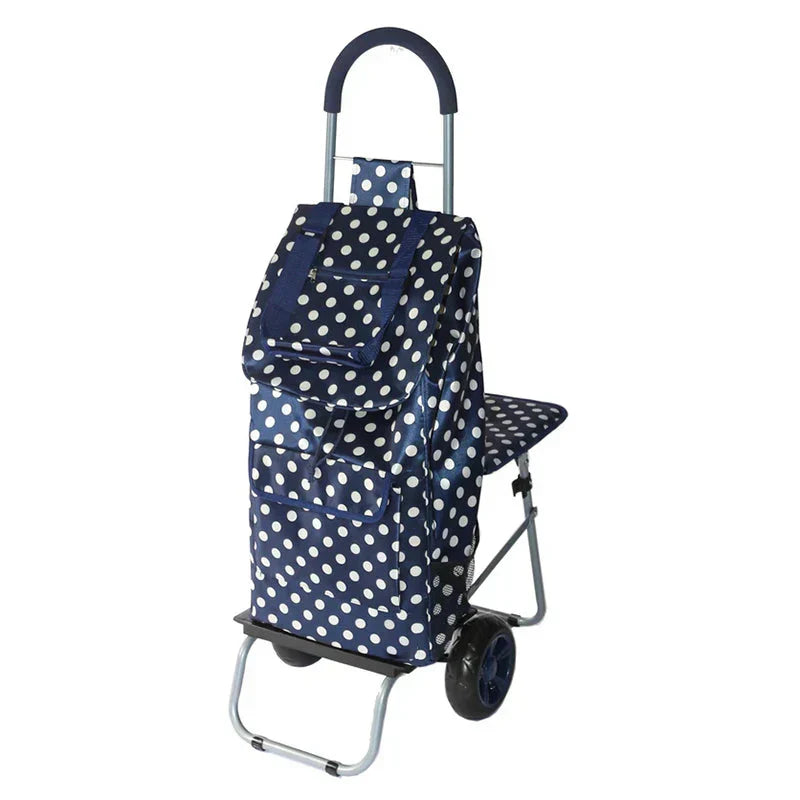 Blue Polka Dot Shopping Grocery Foldable Cart