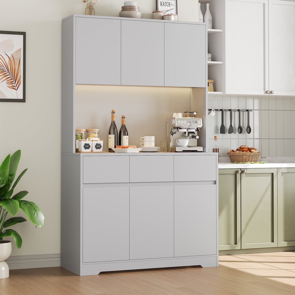 Homfa 70.9'' Tall Kitchen Pantry Cabinet with Charge Station & Led Light, 3 Drawer Storage Cabinet with Adjustable Shelves, White - image 5
