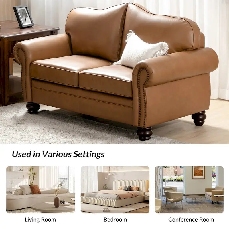 Angel Transitional Genuine Leather Sofa with Tufted Backrest by HULALA HOME - image 8