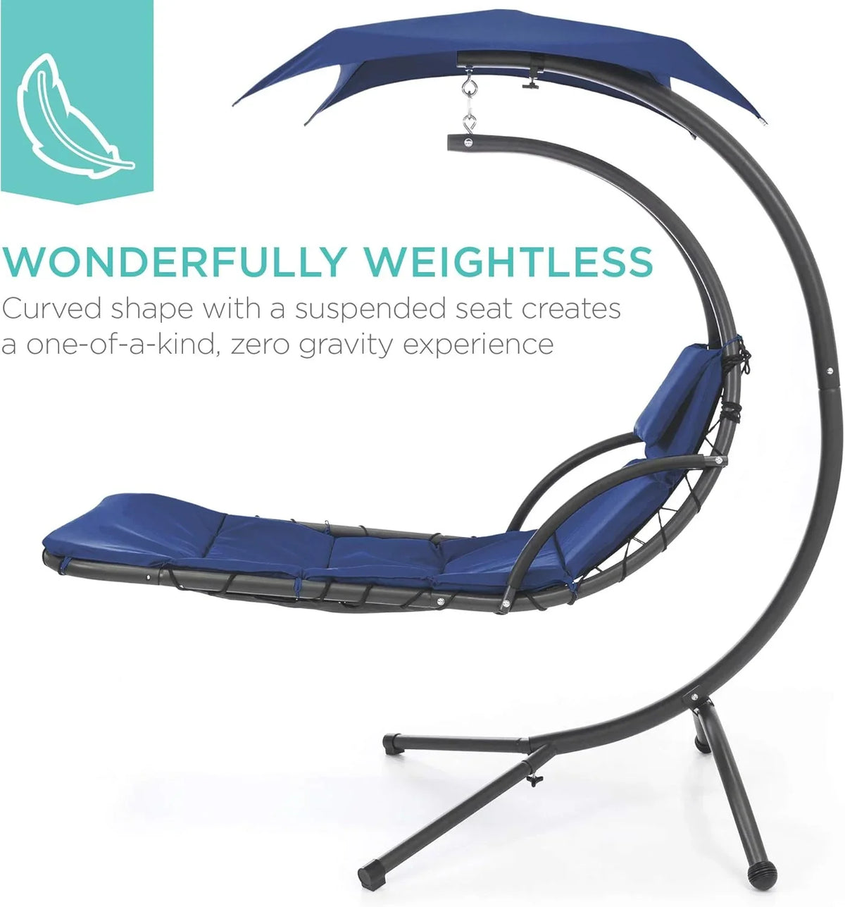 Best Choice Products Outdoor Hanging Curved Steel Chaise Lounge Chair Swing w/Built-in Pillow and Removable Canopy - Charcoal
