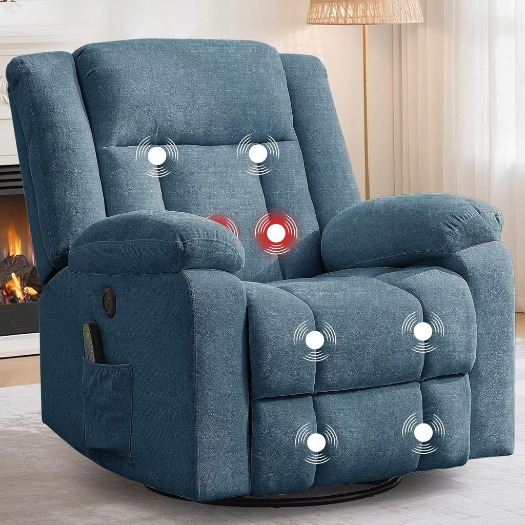 Rocker Recliner, Glider Recliner Chairs for Adults, 360° Swivel Rocking Chair with Massage and Heating, Nursery Chair with Storage and USB Charging for Living Room, Bedroom, Nursery - image 9