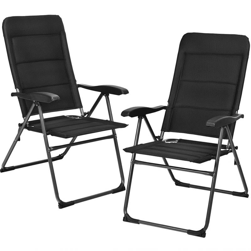 2 Pack Folding Patio Chairs 7 Position Adjustable Lawn Chair Recliner Camping Chair Compact Outdoor Sling Chair Fully Assembl