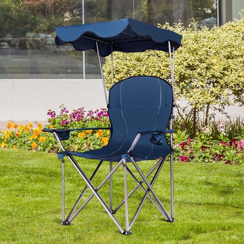 Outdoor Canopy Chair Portable Folding Beach Chair With 2 Cup Holders 600D Pvc Fabric Camping Chair Lawn Chair - Comfortable A