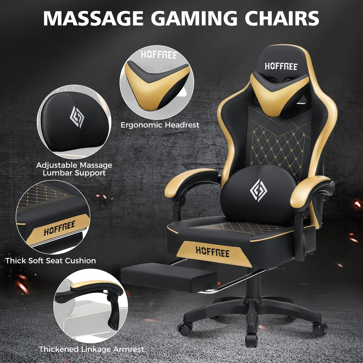 Hoffree Gaming Chair with Massage and Footrest Big and Tall Gamer Chair with Headrest and Lumbar Support PU Computer Game Chair for Adults Office - image 46
