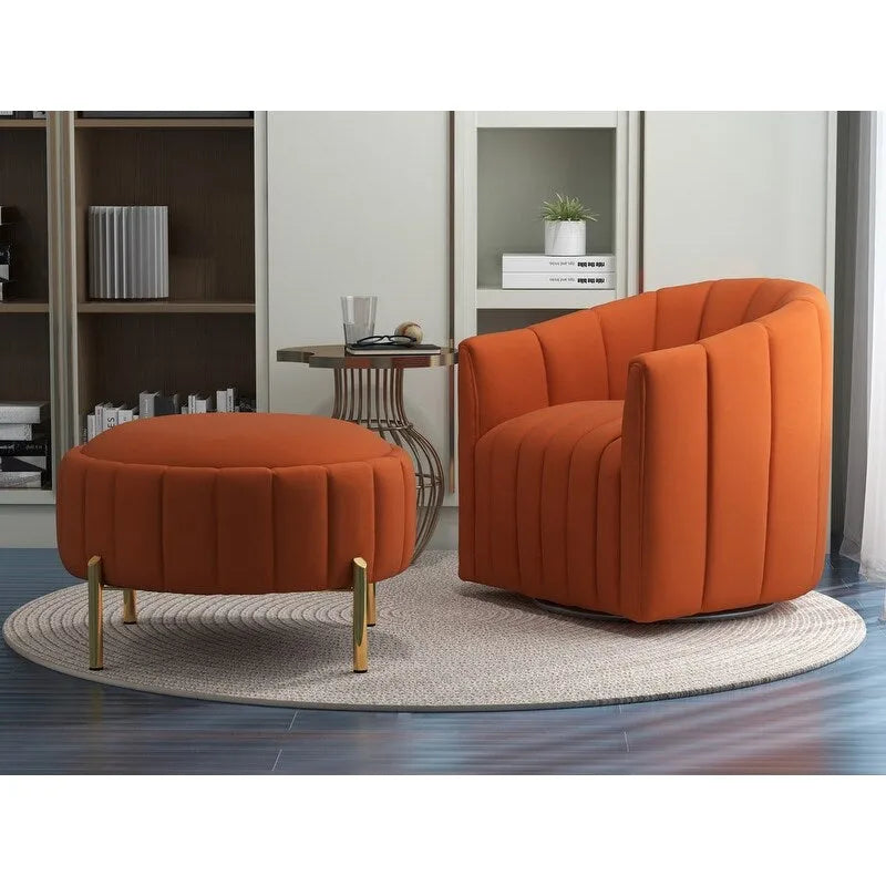 Swivel Accent Chair with Ottoman Set and Upholstered Cushion - image 8