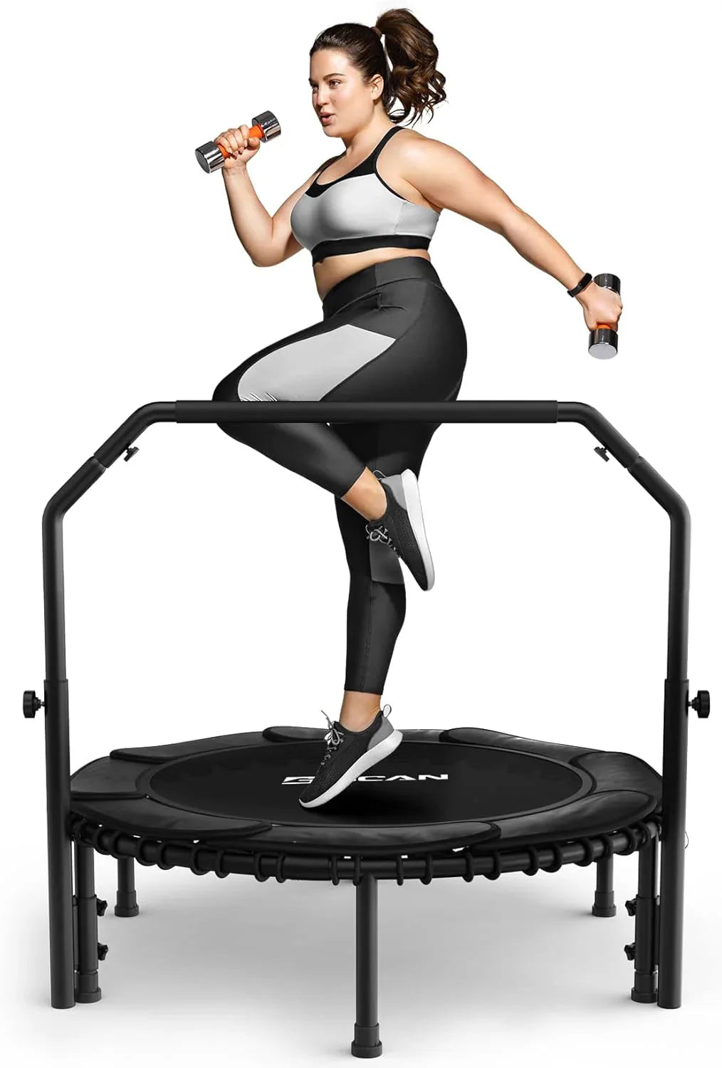 BCAN 450/550 LBS Foldable Mini Trampoline, 40"/48" Fitness Trampoline with Bungees, U Shape Adjustable Foam Handle, Stable & Quiet Exercise Rebounder for Adults Indoor/Outdoor Workout - image 11