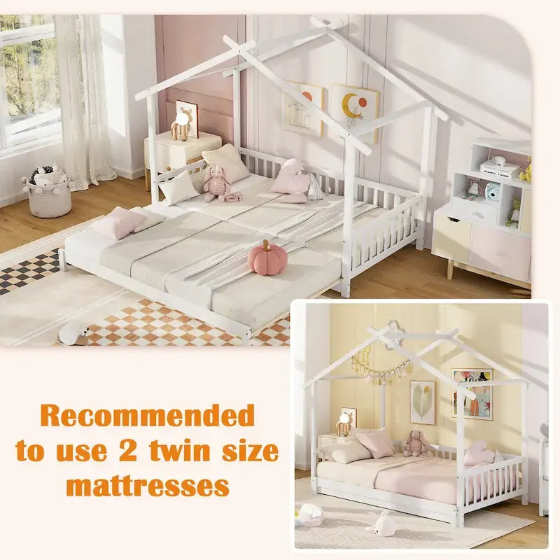 Gymax Twin to King Wooden House Bed Daybed with Safety Rails & Customizable Design - image 12