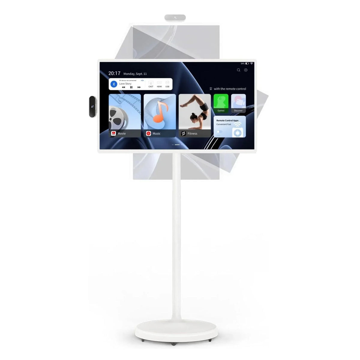 32-Inch Portable TV, 1080P FHD Rolling TV on Wheels with Rotatable Touch Screen, Android 13 OS, 8G RAM 128G Storage, Built-in