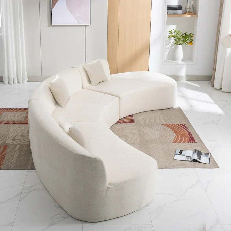 136-Inch Elegant Curved Chenille Sectional Sofa with Three Throw Pillows for Living Room - image 23