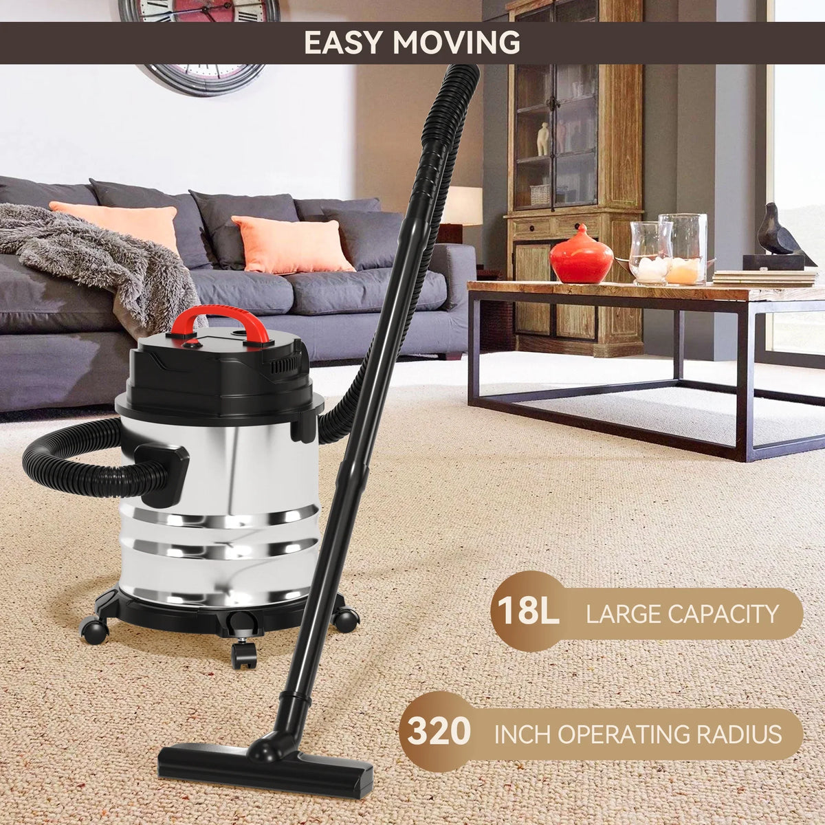 TOPTENG Wet Dry Vacuum Cleaner, 5 Gallon 1800W 6 HP Peak Stainless Steel Shop Vacuum Wet and Dry - image 11