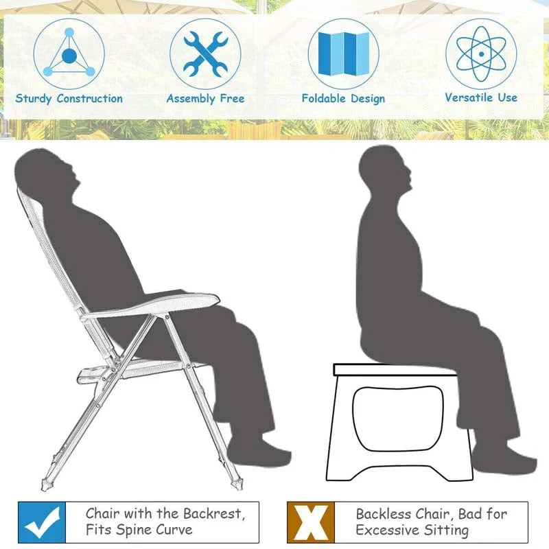 2 Pack Folding Patio Chairs 7 Position Adjustable Lawn Chair Recliner Camping Chair Compact Outdoor Sling Chair Fully Assembl