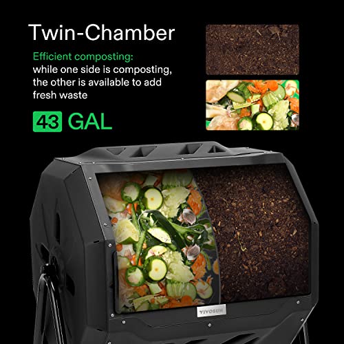 VIVOSUN Outdoor Tumbling Composter Dual Rotating Batch Compost Bin, 43 Gallon Black Door - image 7