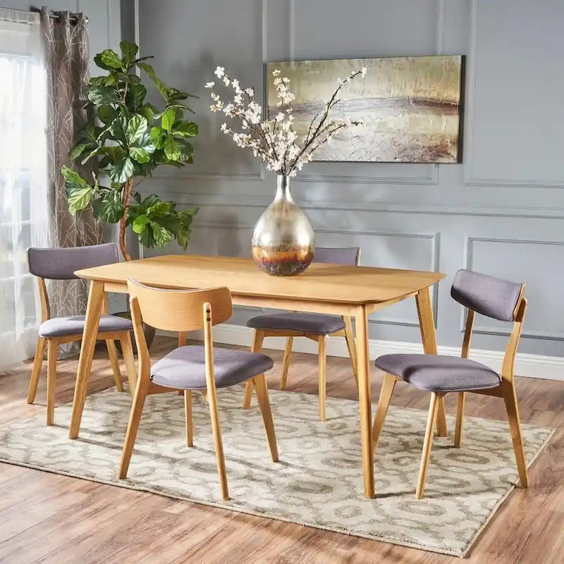 Mid Century Dining Table Set with 4 Upholstered Chairs and Wooden Frame - image 13