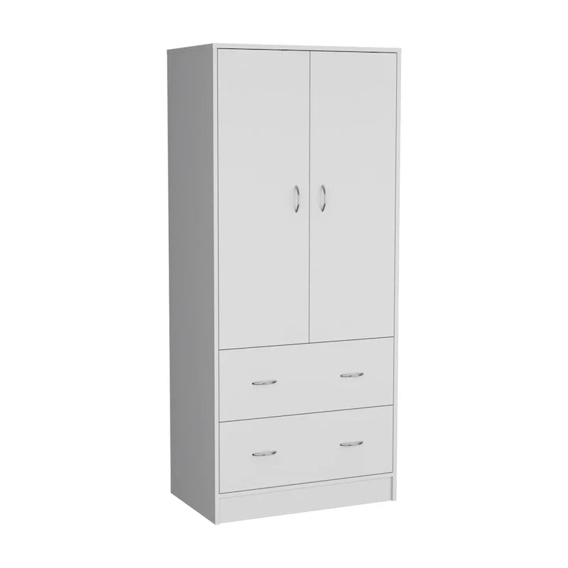 30.9-Inch Contemporary Double-Door Armoire with Two Drawers and Hanging Rod for Bedroom Storage - image 3