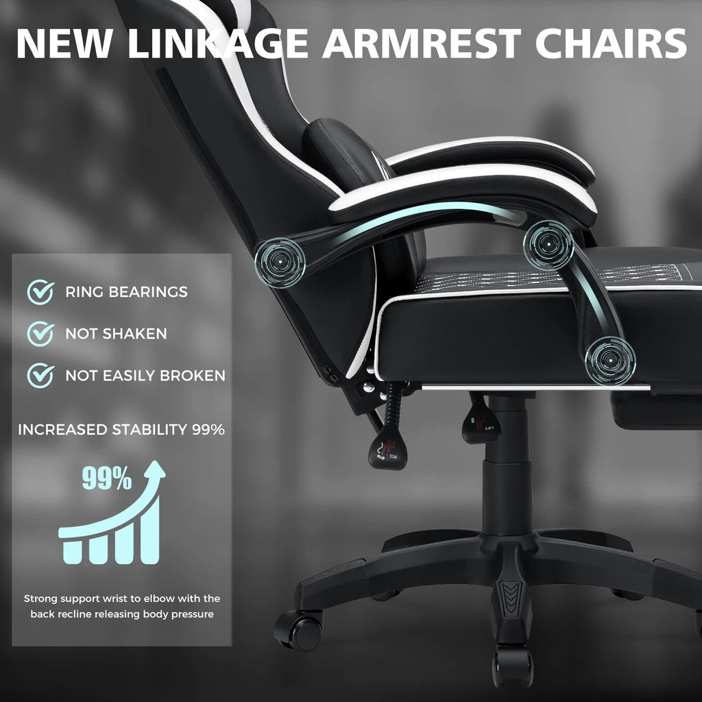 Hoffree Gaming Chair with Massage and Footrest Big and Tall Gamer Chair with Headrest and Lumbar Support PU Computer Game Chair for Adults Office - image 50