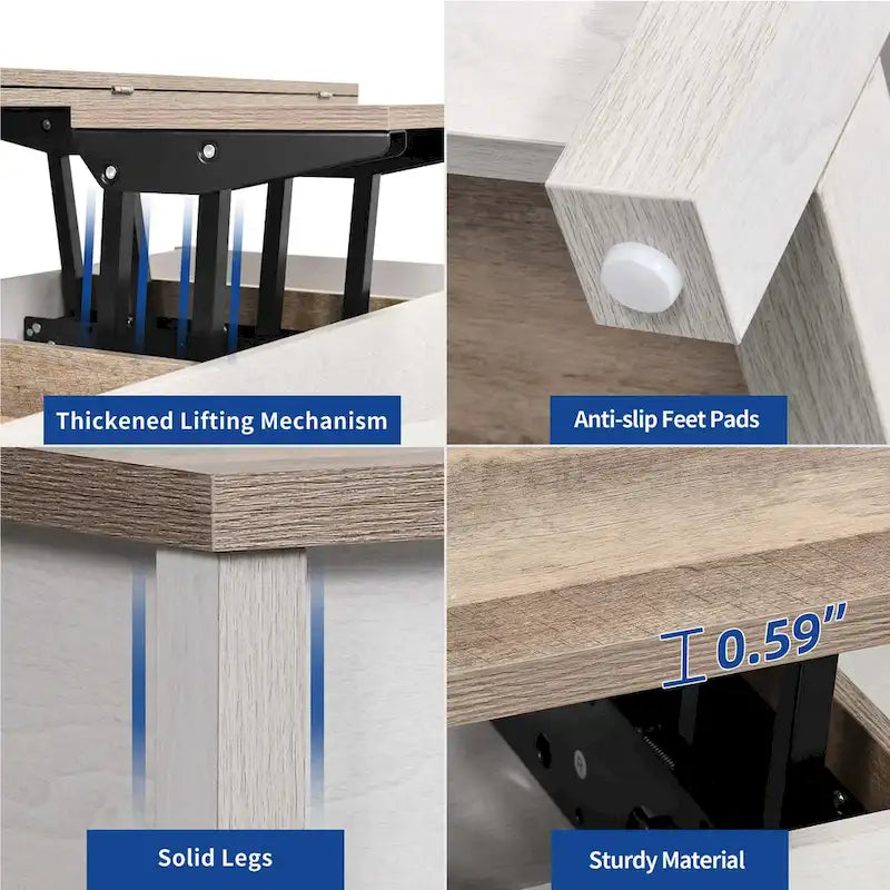 Moasis Farmhouse Lift-Top Coffee Table with Expandable Surface, Hidden Storage, and Shelf for Living Room - image 8