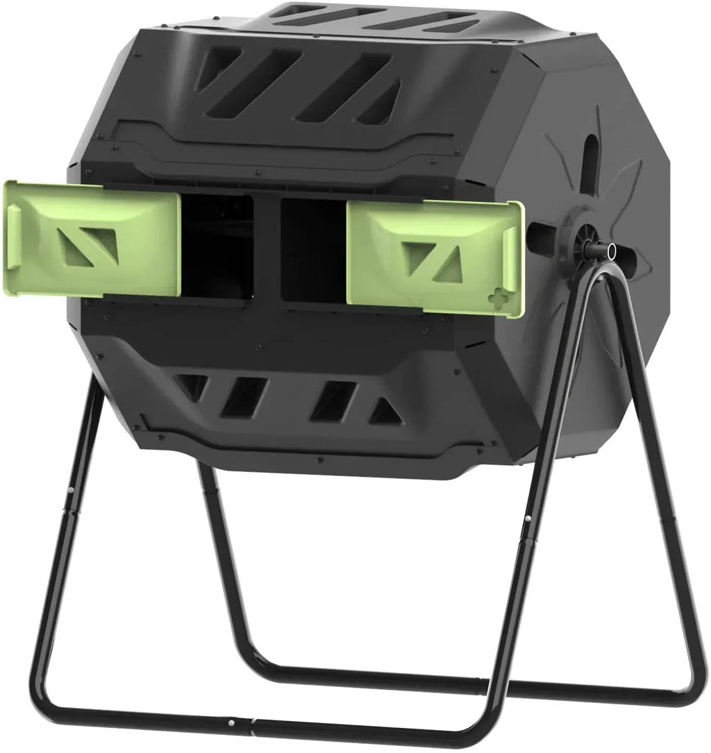 Large Compost Tumbler Bin Dual Compartment Better AirCirculation Efficient Compost BPA Free Sturdy Steel Frame 43Gallon (2 21