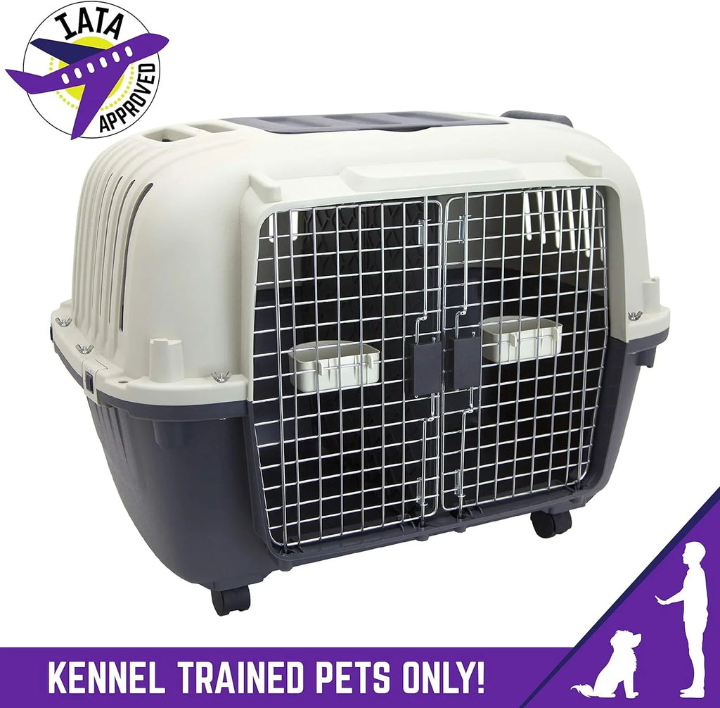 Designs Plastic Kennels Rolling Plastic Airline Approved Wire Door Travel Dog Crate, XXX-Large, Gray - image 14