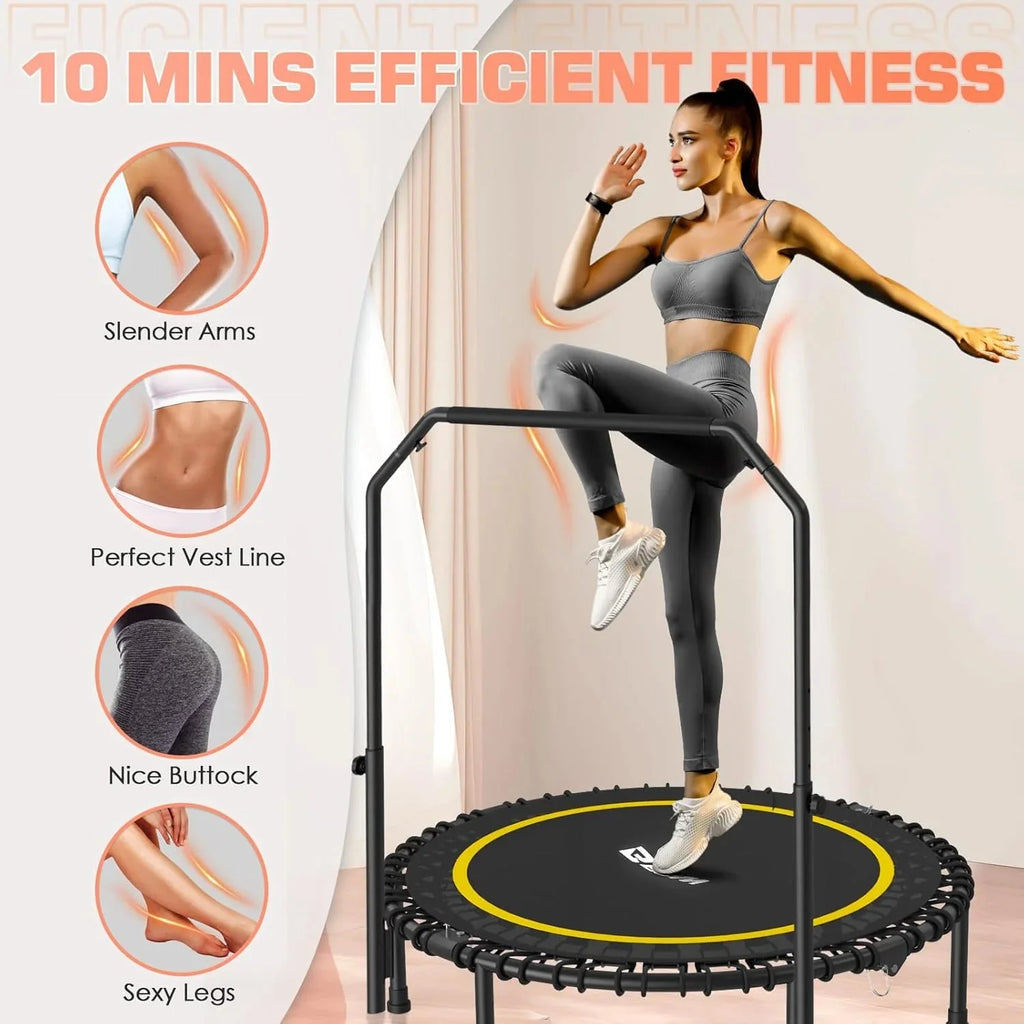 BCAN 450/550 LBS Foldable Mini Trampoline, 40"/48" Fitness Trampoline with Bungees, U Shape Adjustable Foam Handle, Stable & Quiet Exercise Rebounder for Adults Indoor/Outdoor Workout - image 80