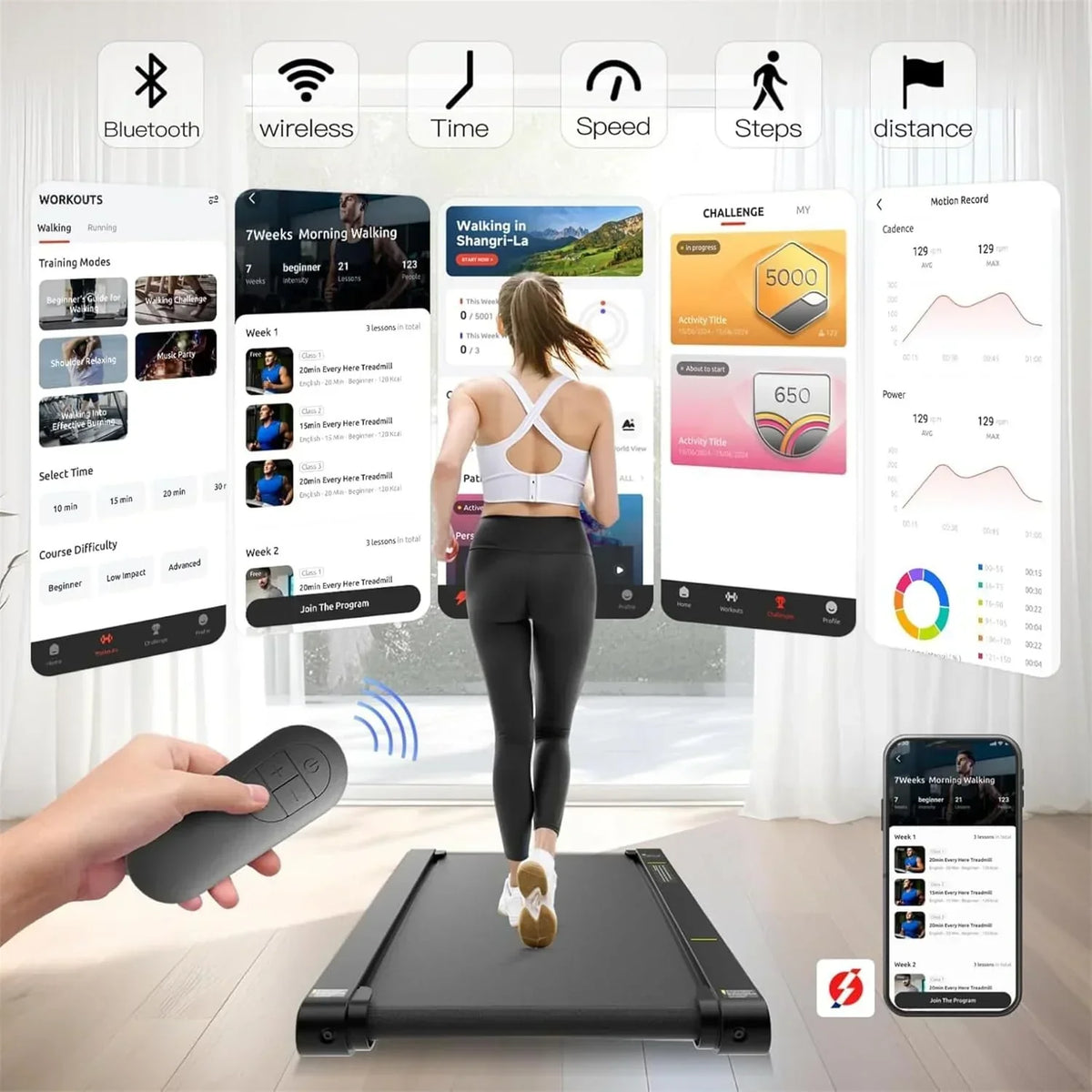Walking Vibration Pad with APP, 3 in 1 Under Desk Treadmill, 2.5HP Low Noise Walking Treadmill Pad with Remote Control,Portab