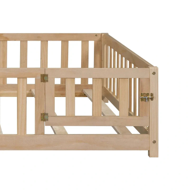 Kids' Full-Size Wooden Floor Bed with Fence and Door - image 24