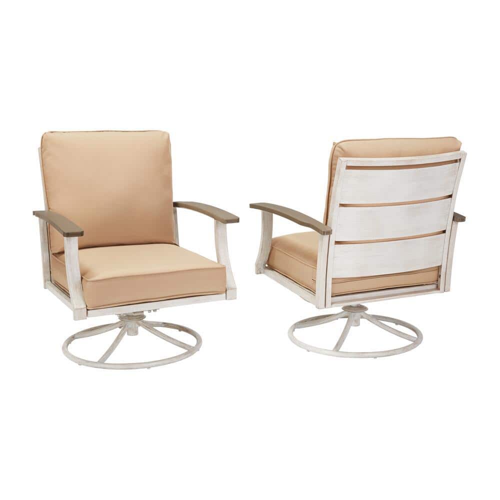 Hampton Bay Marina Point White Steel Outdoor Patio Swivel Lounge Chair with CushionGuard Surf Blue Cushions (2-Pack) GC-41019