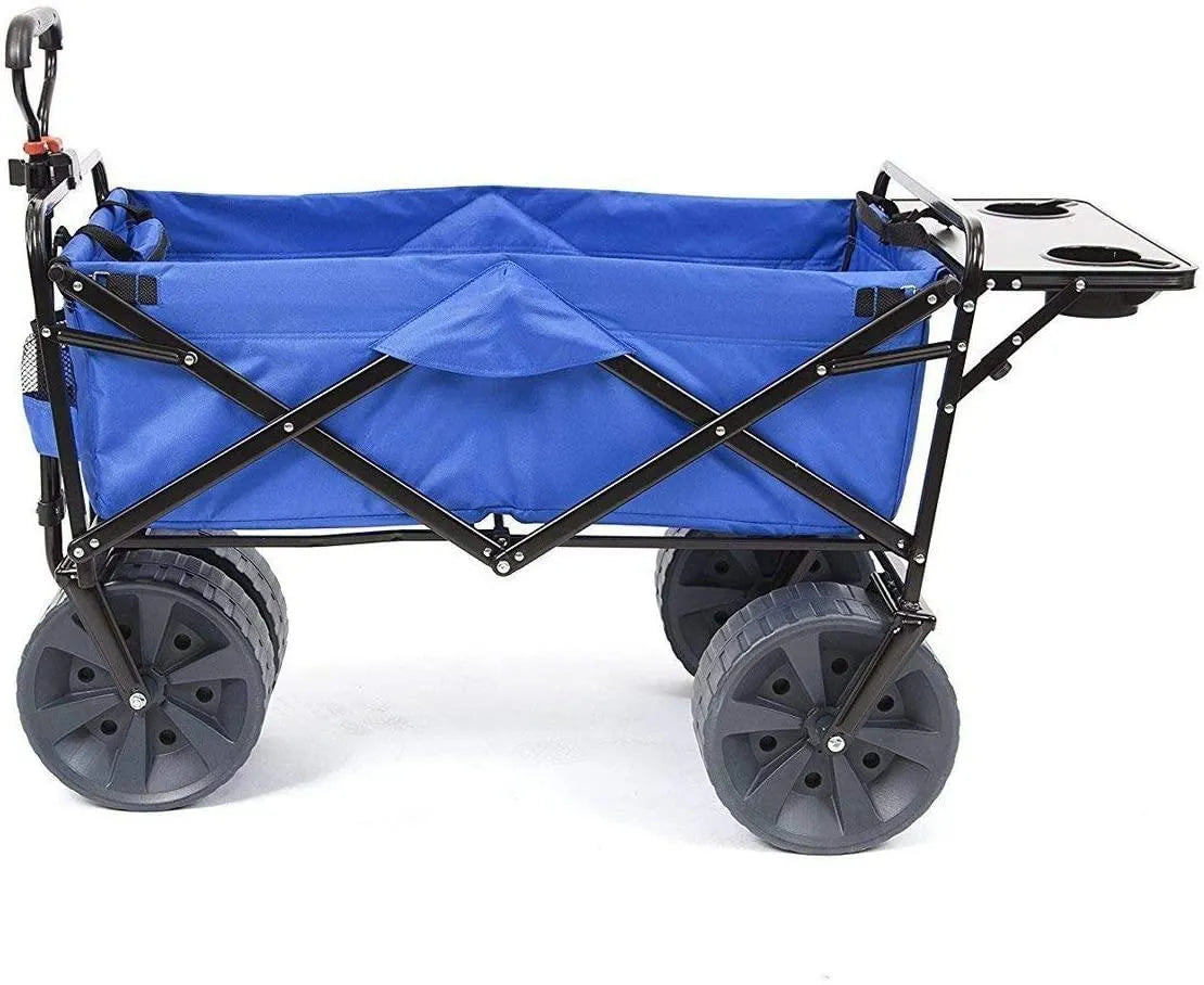 All Terrain Beach Wagon with Side Table|Heavy Duty Collapsible Folding Cart with Large Wheels for Beach Day, Picnic, Camping,