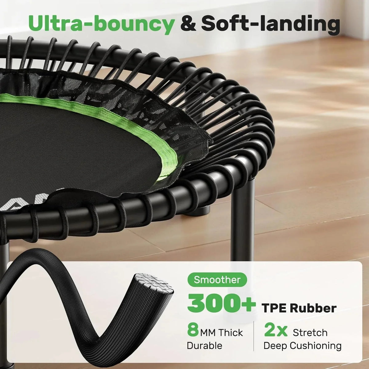 BCAN 450/550 LBS Foldable Mini Trampoline, 40"/48" Fitness Trampoline with Bungees, U Shape Adjustable Foam Handle, Stable & Quiet Exercise Rebounder for Adults Indoor/Outdoor Workout - image 27