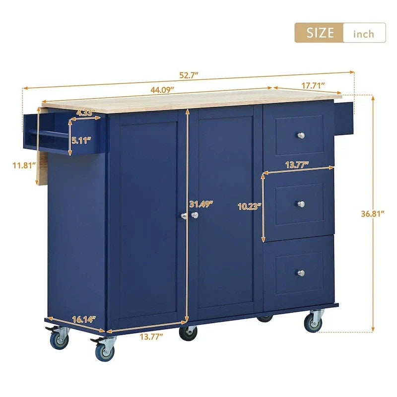 Mobile Kitchen Island on Wheels with Drop Leaf and Solid Wood Top - image 18
