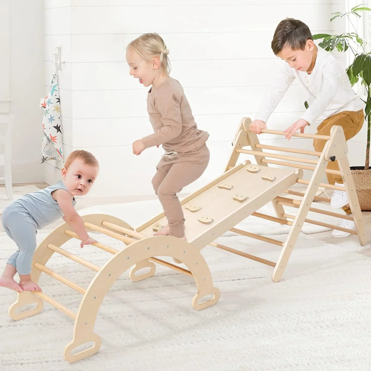 5 in 1 Pikler Triangle Set, Baby Climbing Toy Indoor Playground, Kids Jungle Gym