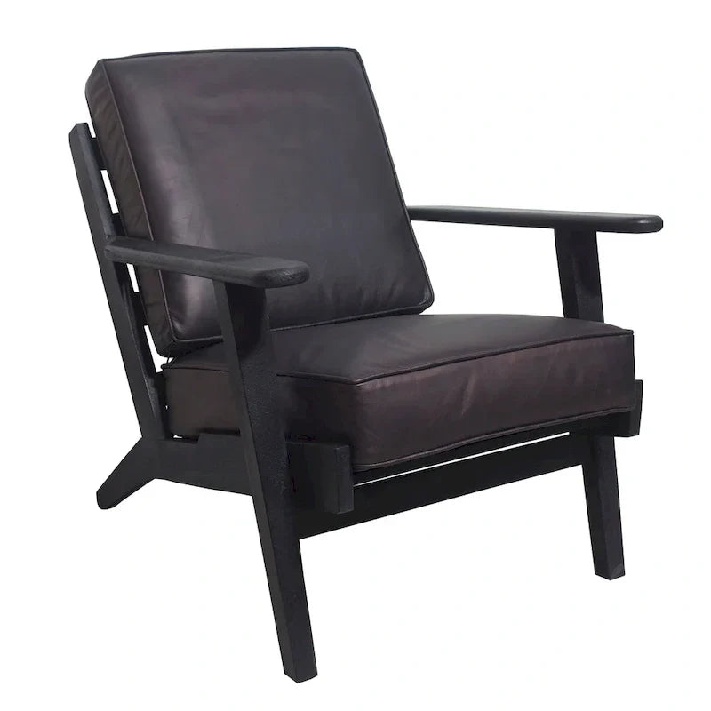 Handcrafted Amber Accent Chair with Slatted Mango Wood, Buffalo Leather Cushions, and Angled Legs - image 29