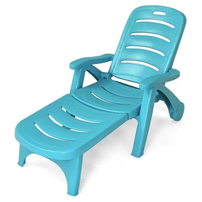 Rolling Folding Plastic Pool Lounge Chair With Armrests 5 Position Outdoor Sun Lounger Patio Deck Chair Beach Chair - Comfort