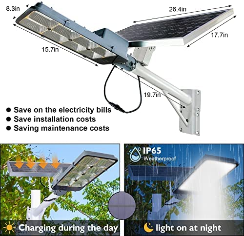450W Solar Street Flood Lights Outdoor Lamp with Remote Control Dusk to Dawn Security Lighting for Yard Garden Gutter Basketball Court Arena Lawn lm - image 2
