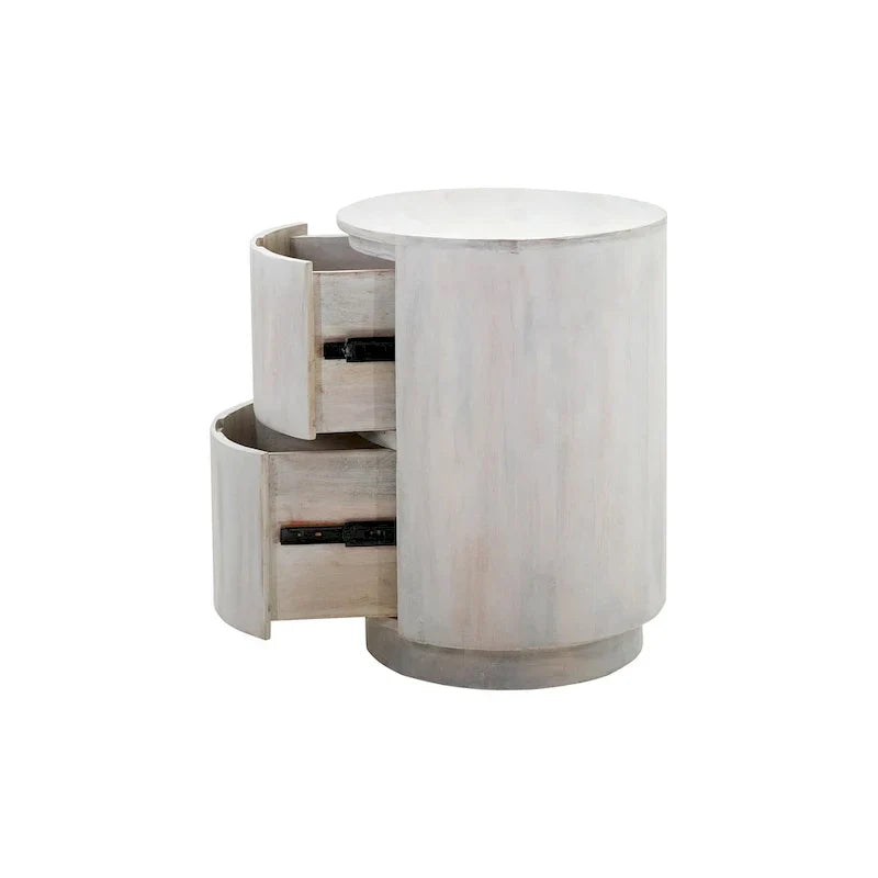 Round Nightstand with 2 Drawers Wooden Bedside Table - image 14