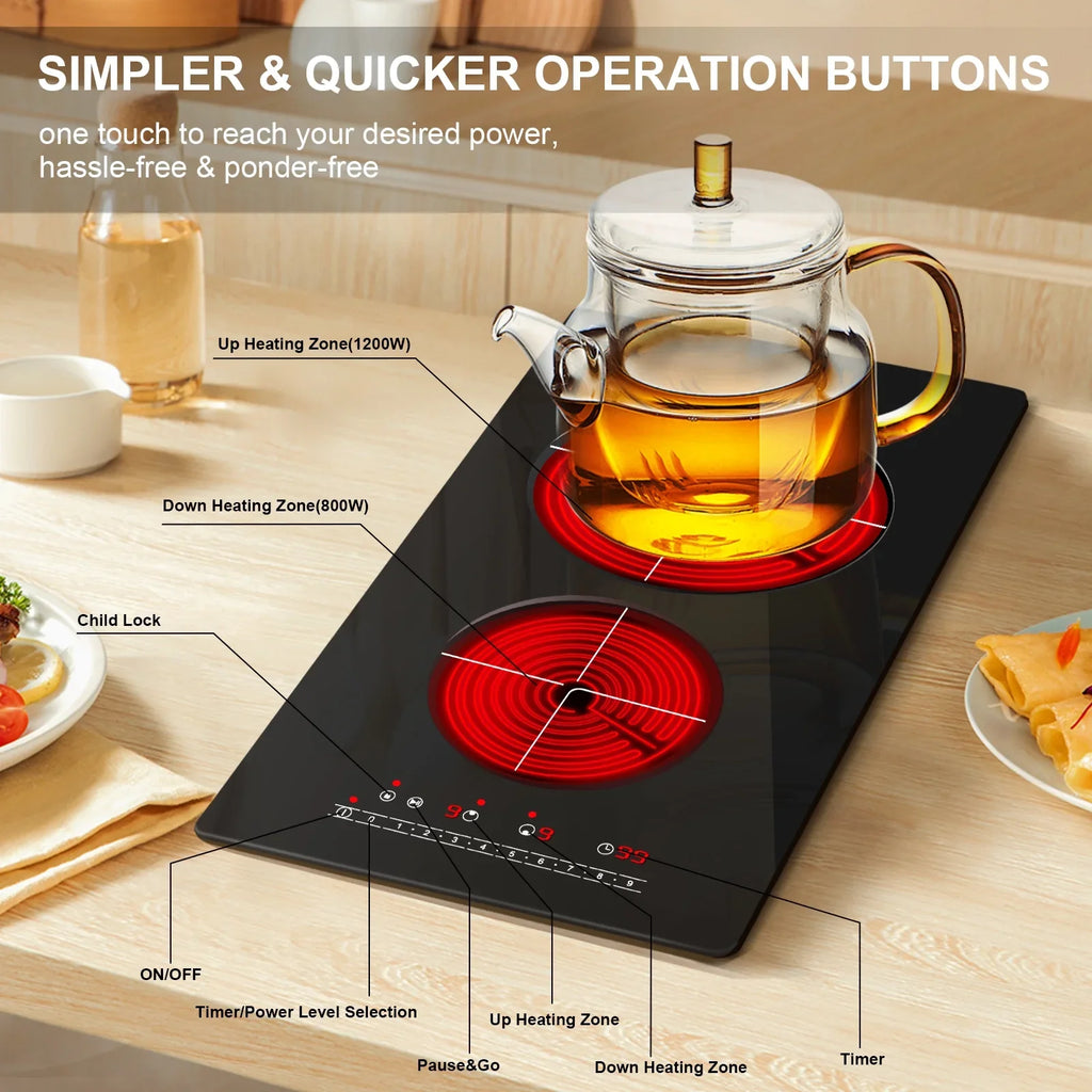 Double Burner Electric Cooktop Hot Plates for Cooking, 110V Plug in Portable Electric Stove Top - image 5
