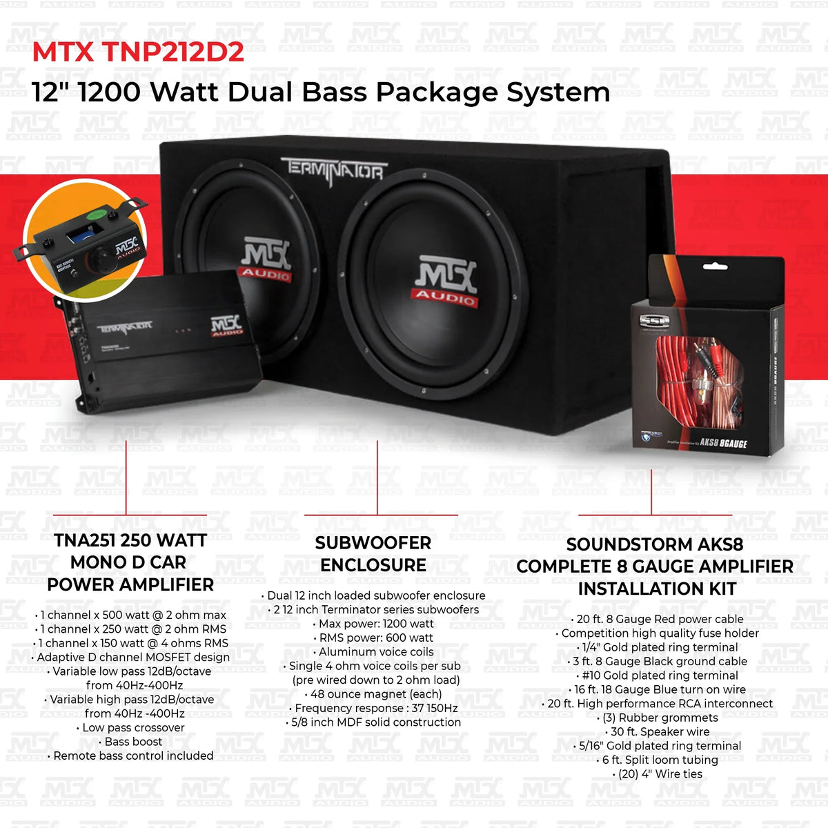 MTX 12" 1200W Dual Loaded Car Subwoofer Audio, Sub Box, Amplifier and Amp Kit - image 10