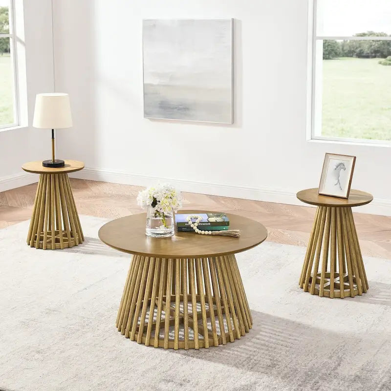 15.75-Inch Round Solid Wood Coffee Table - Minimalist End Table for Living Room - image 14