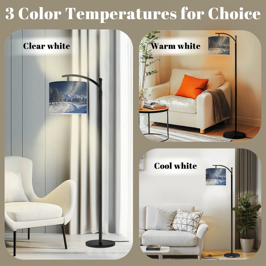 Arc Floor Lamp, 3 Color Temperatures Modern Floor Lamps Fall Autumn Maple Tree Forest Adjustable Tall Standing Reading Lamp with Linen Texture Shade - image 13
