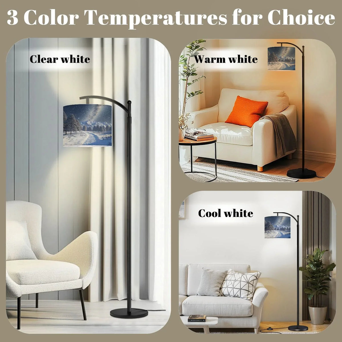 Arc Floor Lamp, 3 Color Temperatures Modern Floor Lamps Fall Autumn Maple Tree Forest Adjustable Tall Standing Reading Lamp with Linen Texture Shade - image 13