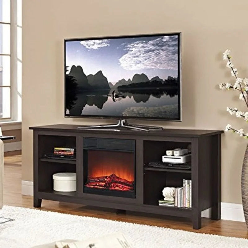 Espresso Wood TV Stand with Electric Fireplace Insert - Dimensions: 16 x 58 x 25 inches - image 1