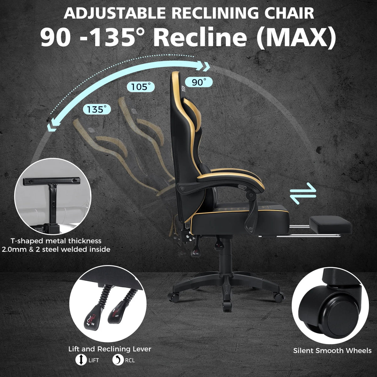 Hoffree Gaming Chair with Massage and Footrest Big and Tall Gamer Chair with Headrest and Lumbar Support PU Computer Game Chair for Adults Office - image 42