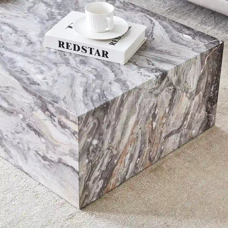 Contemporary Rectangular Coffee Table with Sturdy Base and Imitation Marble Finish for Living Room - image 24