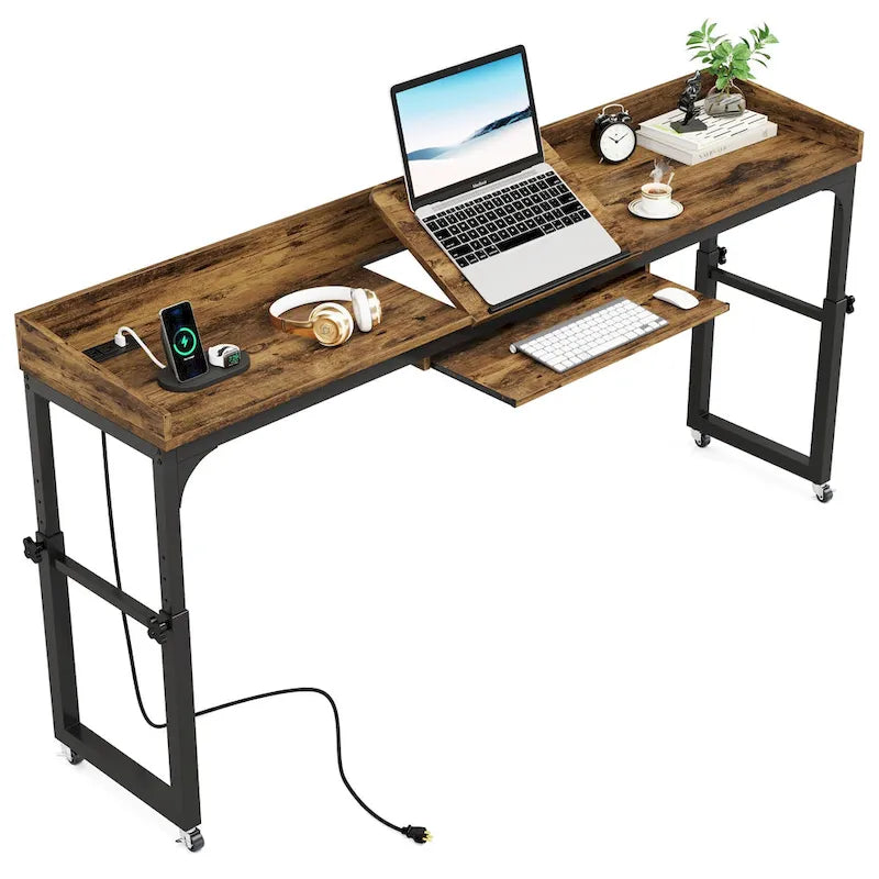 Mobile Height Adjustable Overbed Table with Wheels, Featuring Outlets and USB Ports for Laptops - image 14