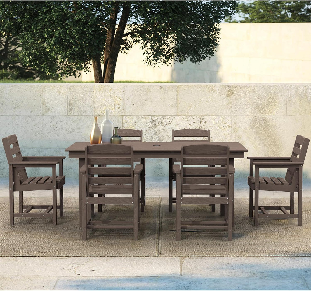 SERWALL 7-Piece Patio Table Set, Outdoor HDPE Dining Furniture with Umbrella Hole, All Weather Table and Chairs for Lawn, Garden, Poolside, Aruba - image 141
