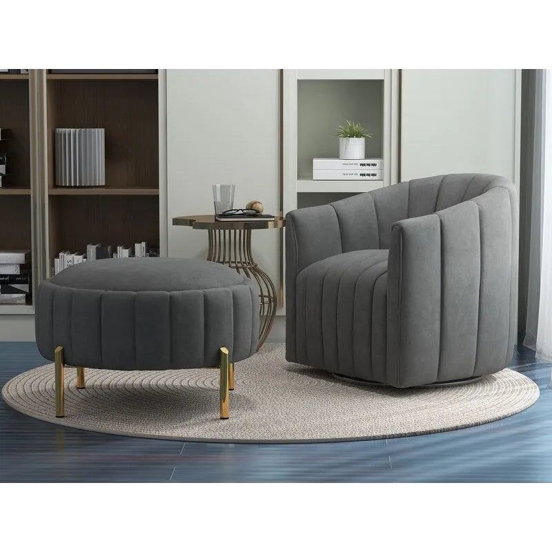 Swivel Accent Chair with Ottoman Set and Upholstered Cushion - image 5