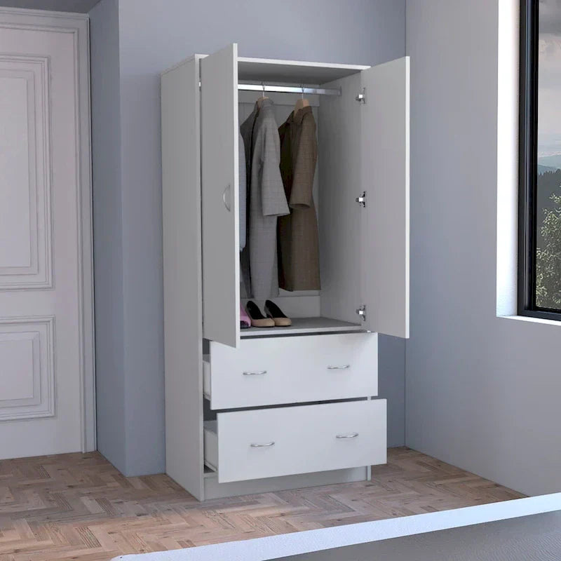 30.9-Inch Contemporary Double-Door Armoire with Two Drawers and Hanging Rod for Bedroom Storage - image 6