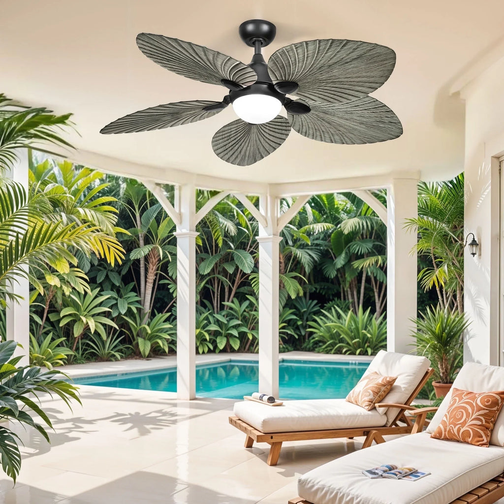 ModFusion 52" Gray Black Coastal Ceiling Fan with Palm Leaf Blades, LED Light & Remote -C Quiet Reversible DC Motor Indoor/Outdoor - image 10