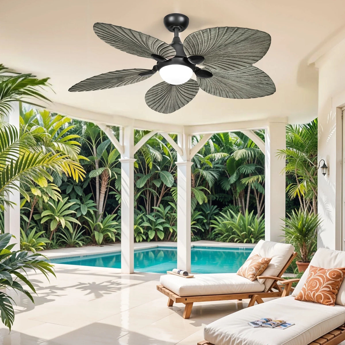 ModFusion 52" Gray Black Coastal Ceiling Fan with Palm Leaf Blades, LED Light & Remote -C Quiet Reversible DC Motor Indoor/Outdoor - image 10